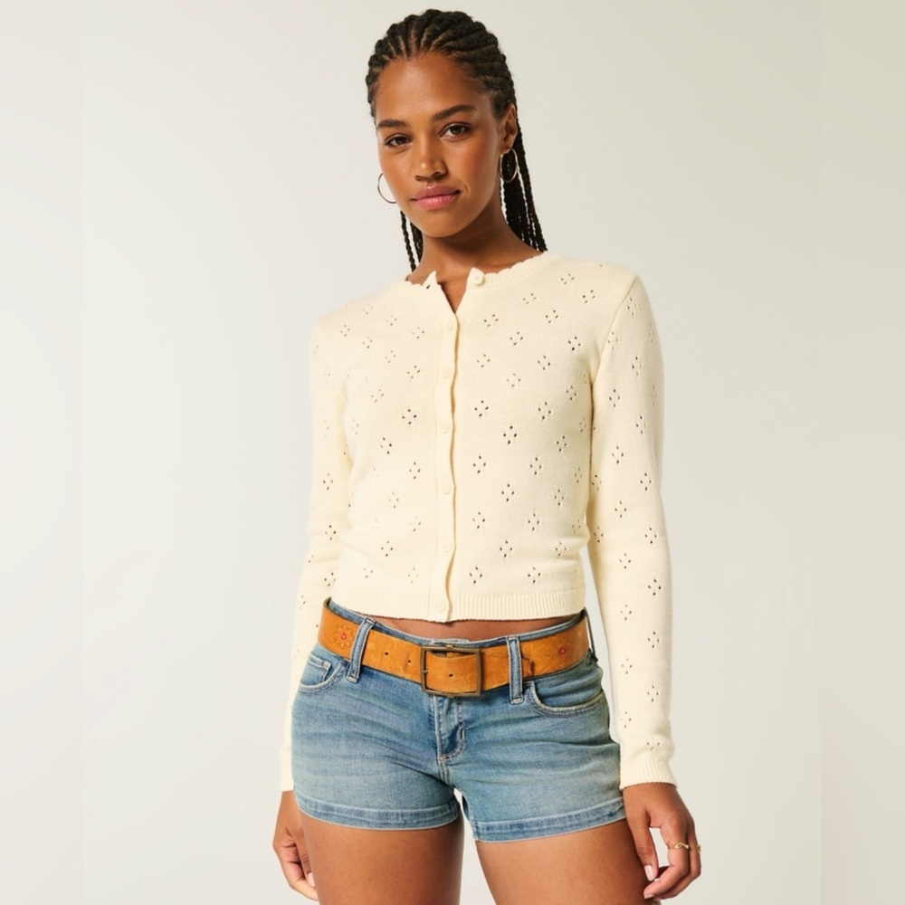 🆕 Butter Yellow Eyelet Crew Cardigan